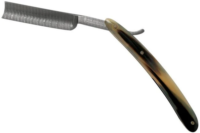 Böker Manufaktur Damascus Horn Straight Razor 140523DAM 3 Böker Manufaktur Damascus Horn Straight Razor 140523DAM