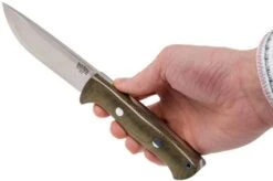 Bark River Bravo 1 A2 Rampless, Green Canvas Micarta, Brown Sheath -Chic Knife Store BRK07 111GNC RS 06 bark river brk07 111gnc rs 06