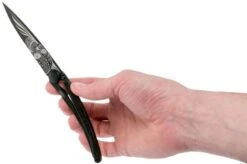 Deejo Tattoo Black 37g, Ebony Wood, Latino Skull 1GB106 Pocket Knife -Chic Knife Store DJ1GB106 08 deejo