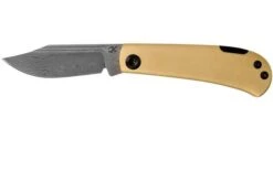 Kansept Wedge K2026BB1 Damascus, Brass Pocket Knife, Nick Swan Design