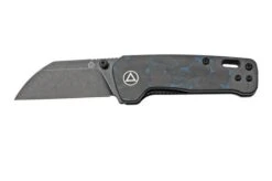 QSP Knife Penguin Mini QS130XS-D2, Blackwashed 14C28N, Blue Shredded Carbon Fibre Pocket Knife