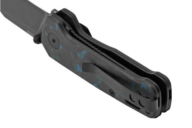 QSP Knife Penguin Mini QS130XS-D2, Blackwashed 14C28N, Blue Shredded Carbon Fibre Pocket Knife 6 QSP Knife Penguin Mini QS130XS-D2, Blackwashed 14C28N, Blue Shredded Carbon Fibre Pocket Knife - Image 4