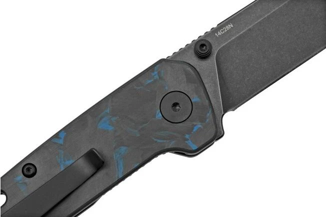 QSP Knife Penguin Mini QS130XS-D2, Blackwashed 14C28N, Blue Shredded Carbon Fibre Pocket Knife 7 QSP Knife Penguin Mini QS130XS-D2, Blackwashed 14C28N, Blue Shredded Carbon Fibre Pocket Knife - Image 5